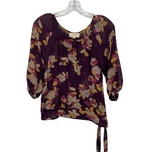 Anthropologie Moulinette Soeurs Silk Blouse Vintage Floral Dark Romantic Plum 10